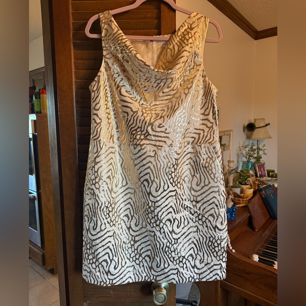 GAP Gold and Cream Sequin Zebra-Print Sleeveless Dress
